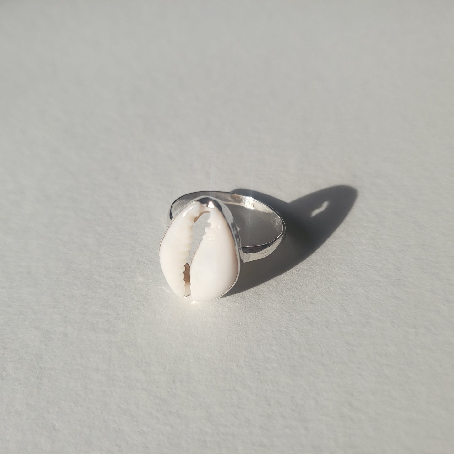 Silver ring with a cowrie shell 