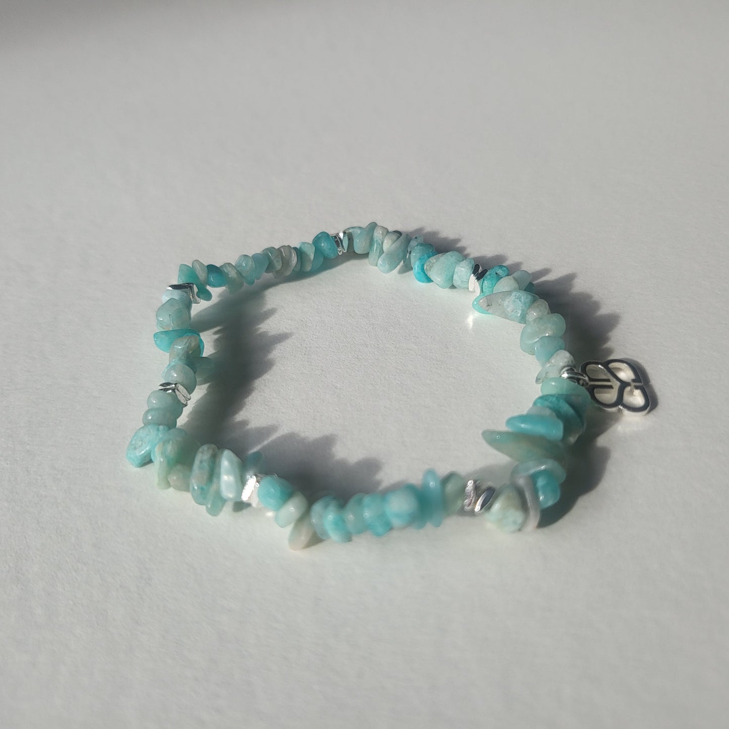 Amazonite and silver elasticated beaded bracelet