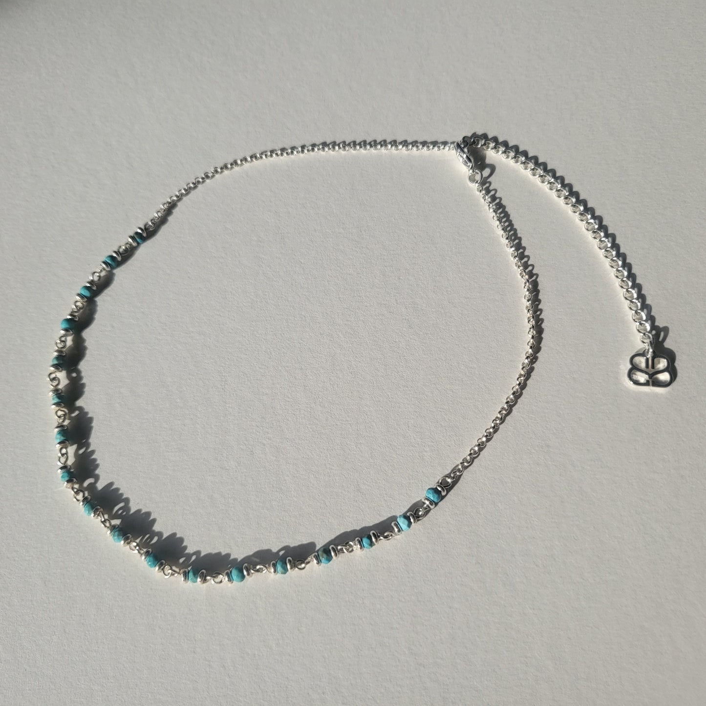 Silver Necklace with Turquoise beads adjustable
