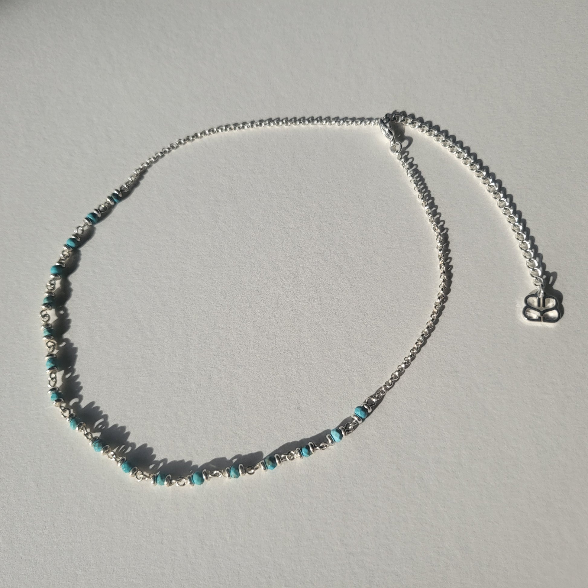 Silver Necklace with Turquoise beads adjustable